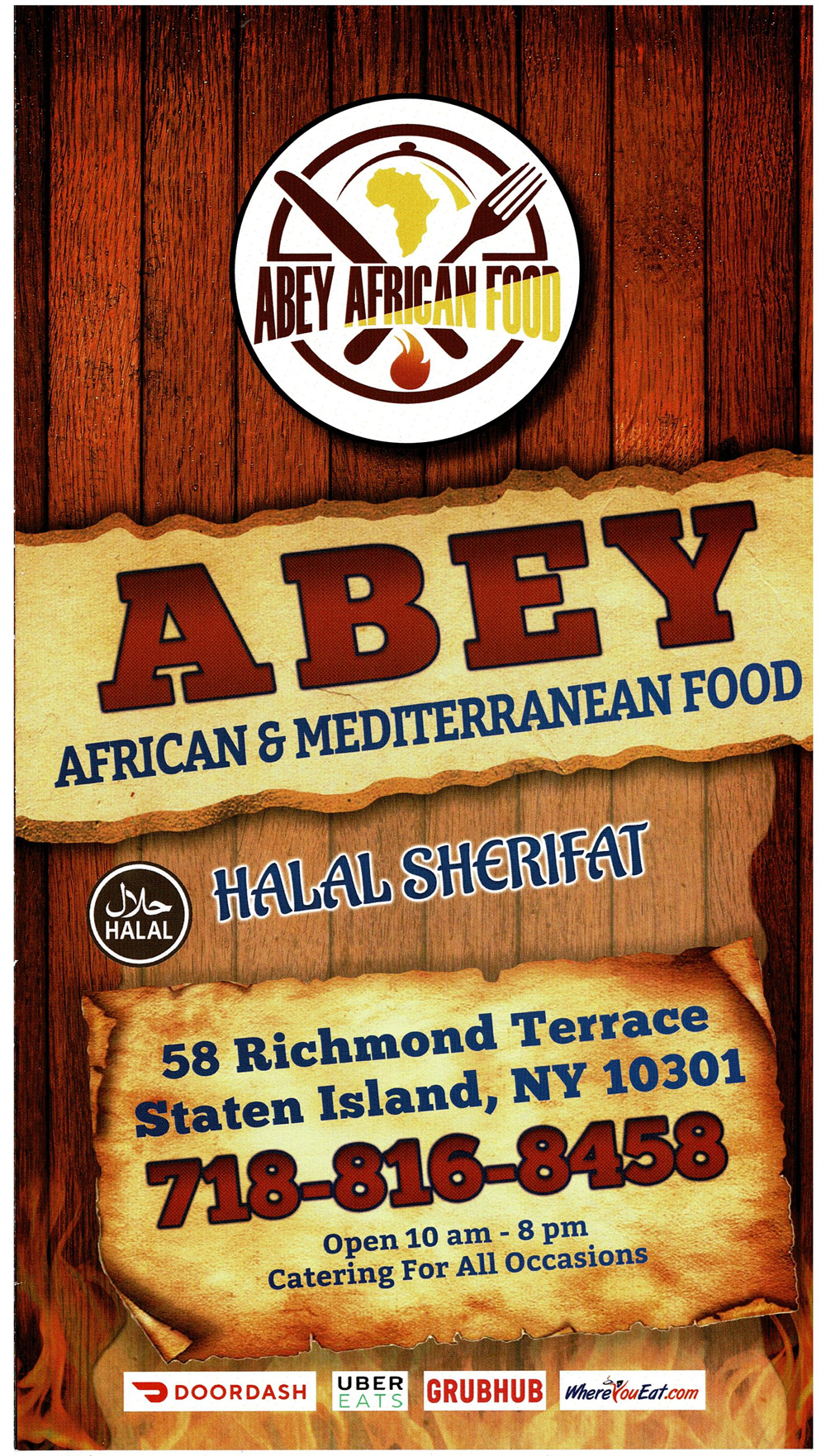 Abey African Food Menu