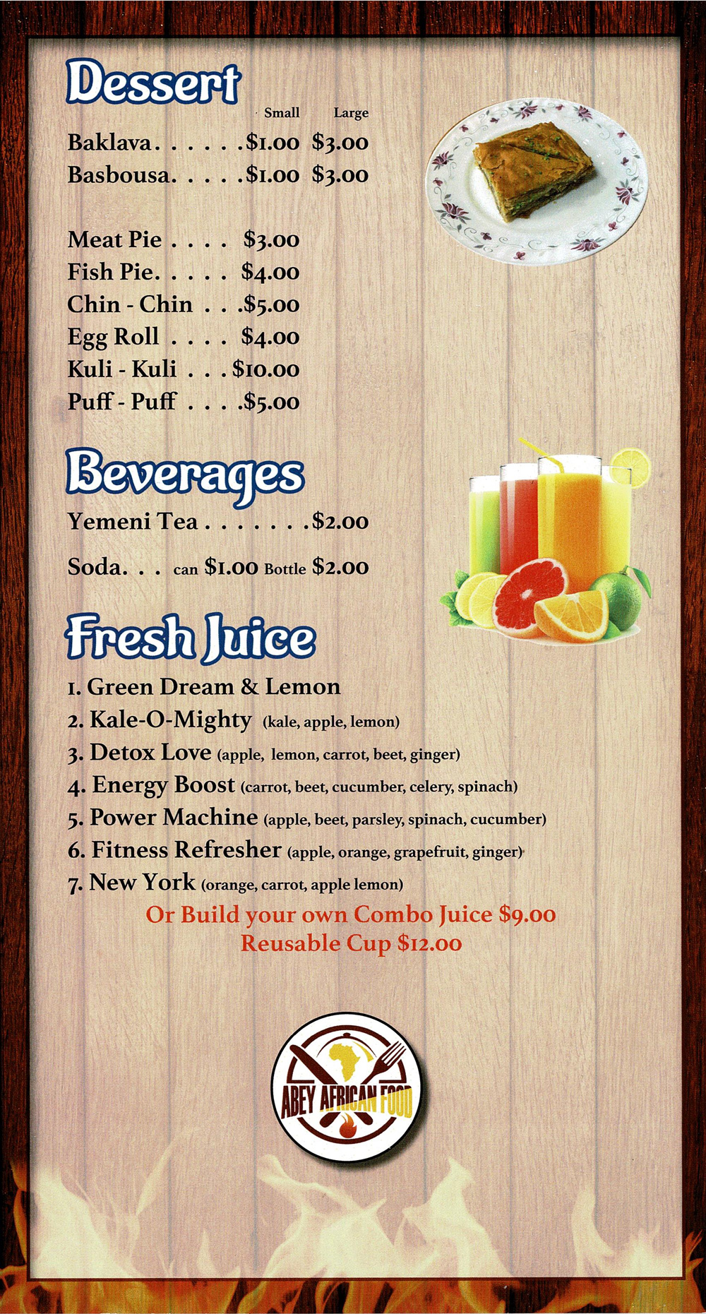 Abey African Food Menu