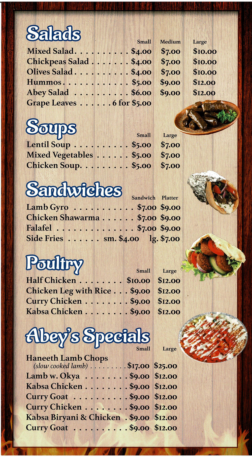 Abey African Food Menu